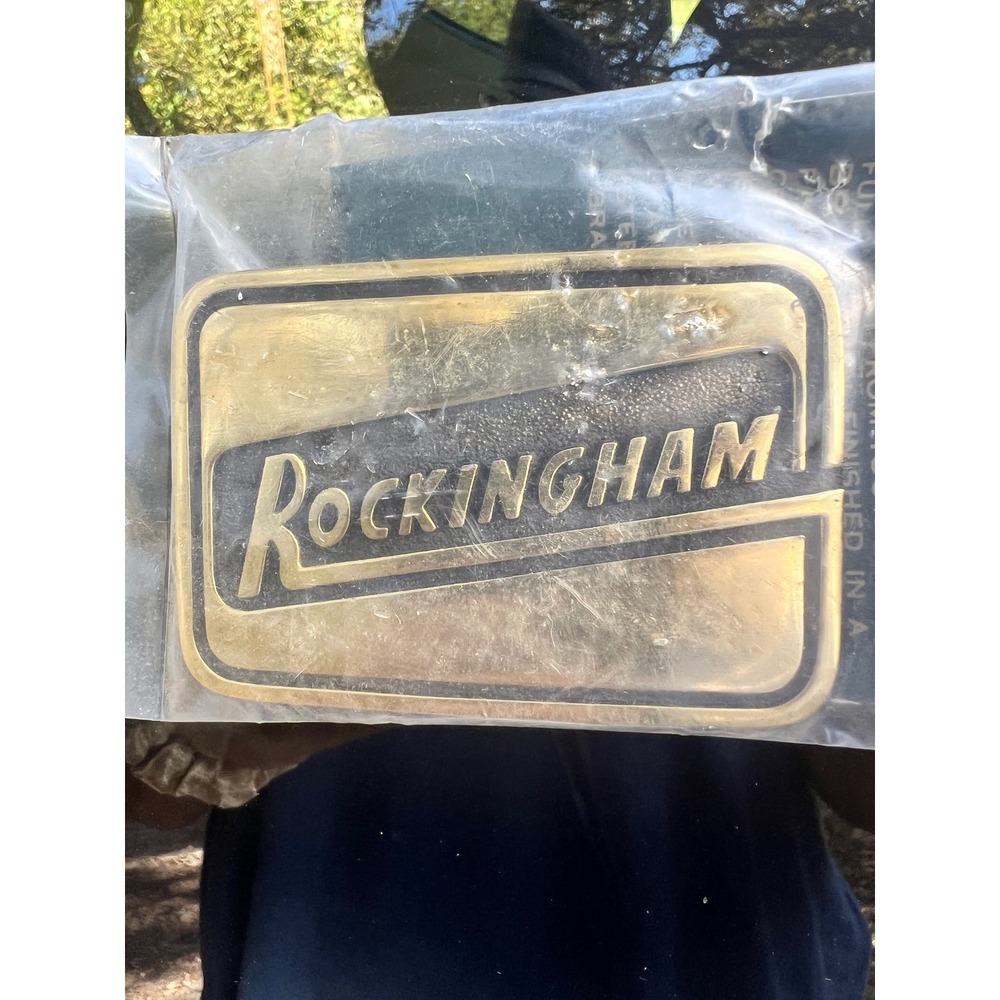 Vintage Rockingham Solid Brass Belt Buckle NOS Made in USA Racing‎ Logo